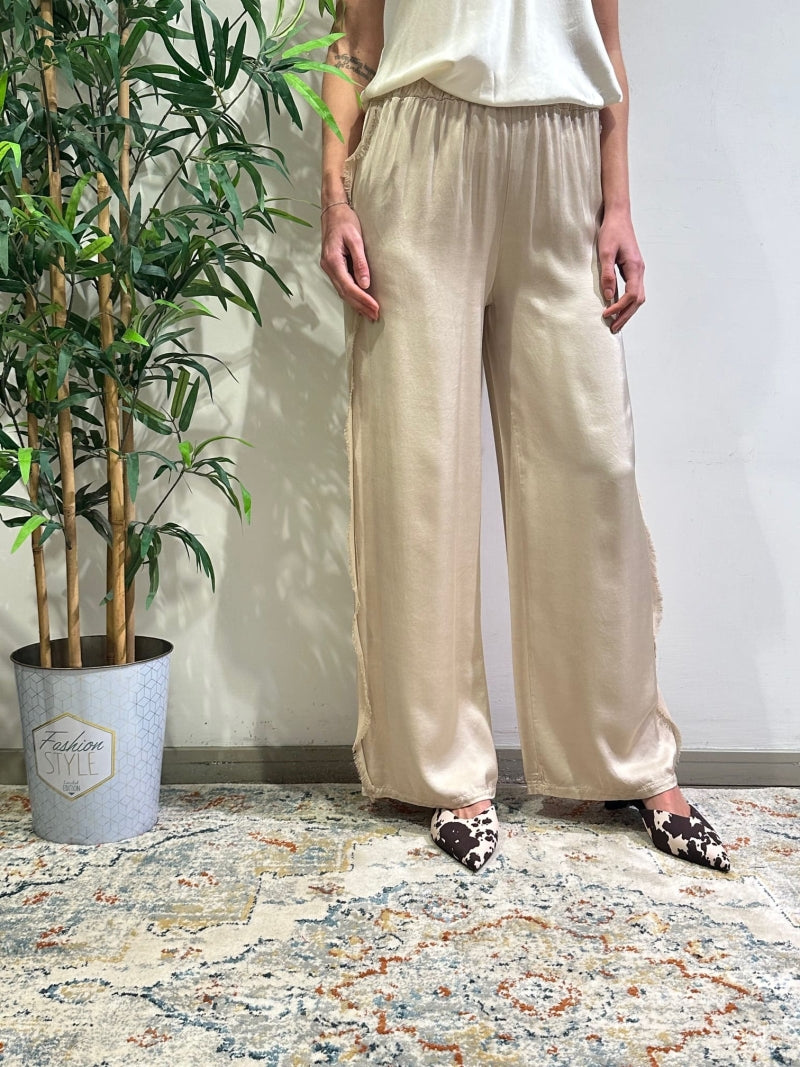 Kontatto - Pantalone con dettaglio frangia avorio