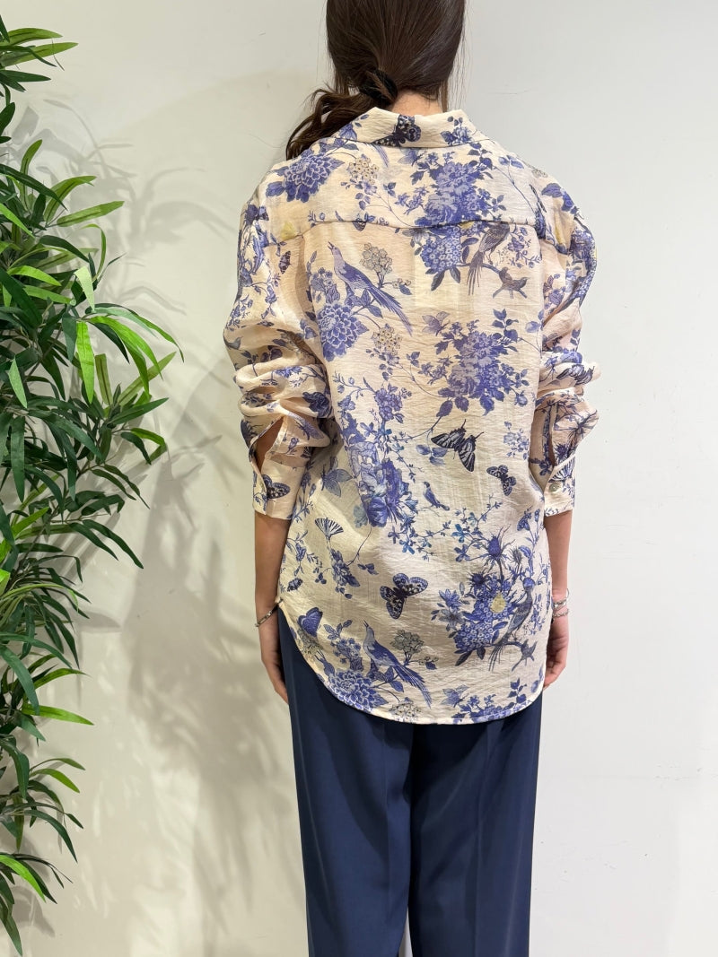 Motel - Camicia in mussola floreale panna