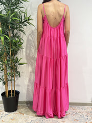 Motel - Vestito in satin con balze bougainvillea