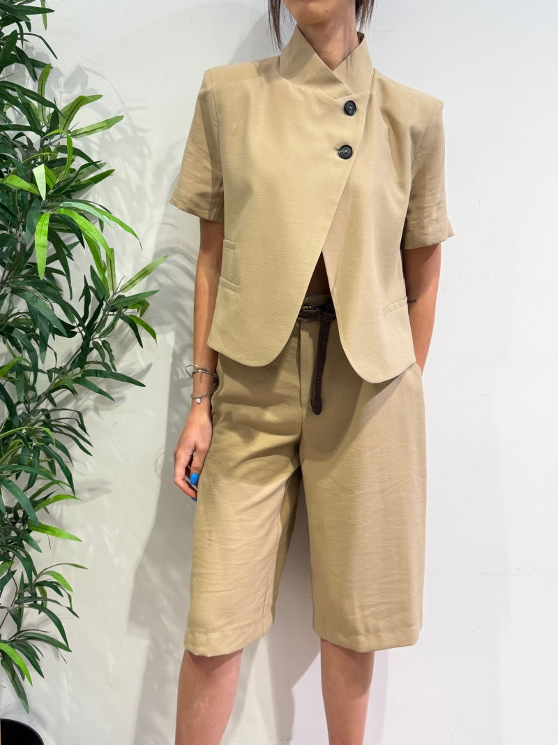Haveone - Giacca due bottoni asimmetrica beige
