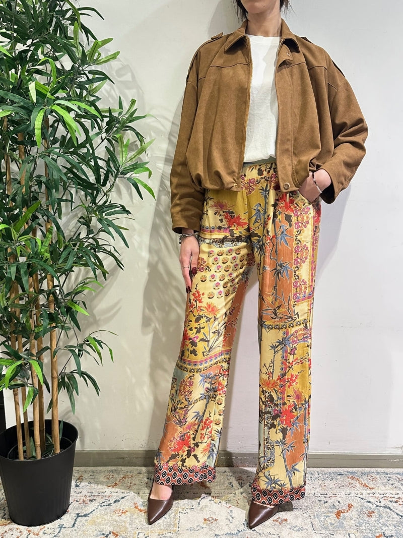Dixie - Pantalone palazzo in satin stampa fiori