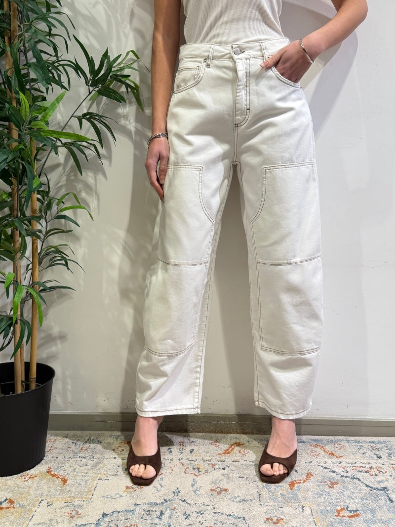 Tensione In - Jeans barrel western bianco