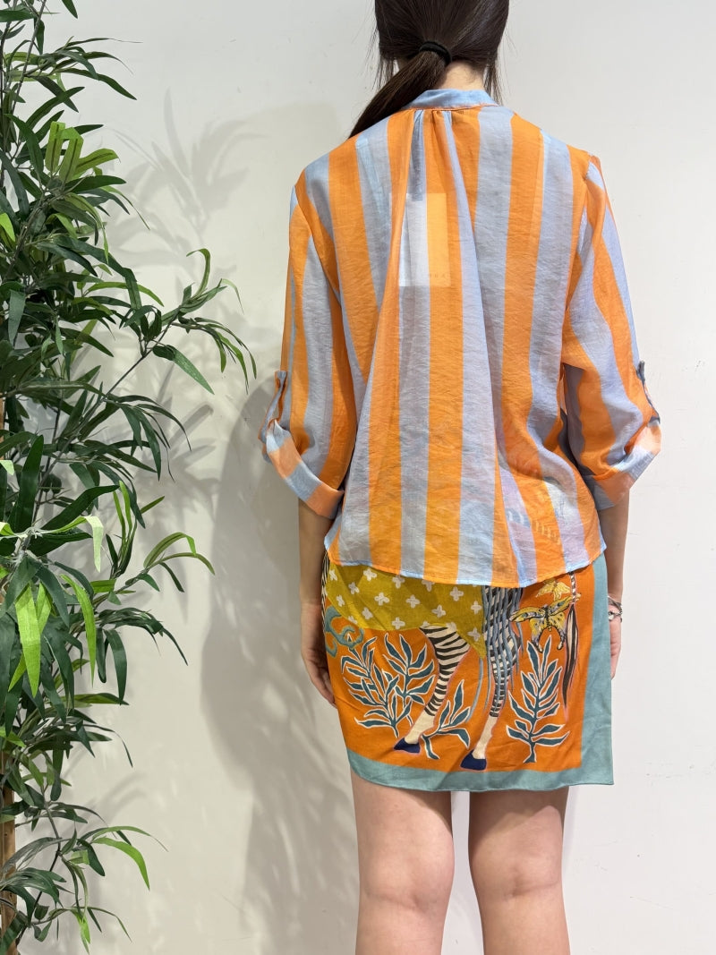 Haveone - Camicia in mussola righe arancio e celeste