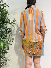 Haveone - Camicia in mussola righe arancio e celeste