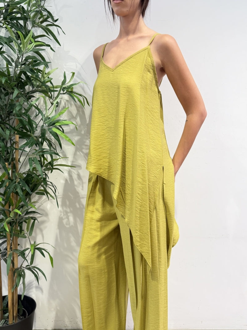 Dixie - Coordinato top asimmetrico e pantalone olio