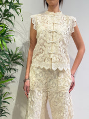 Motel - Camicia gilet mandarin pizzo macramè avorio
