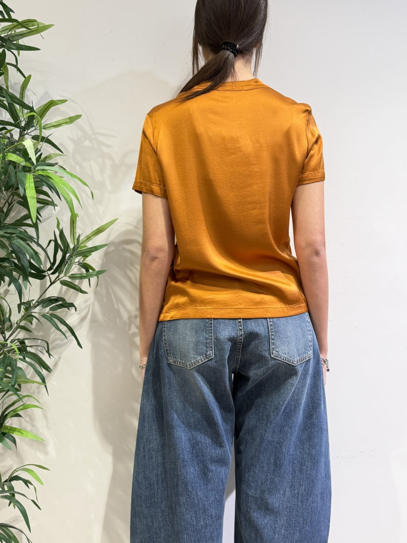 Dixie - T-Shirt scollo a v in satin arancione