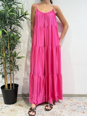 Motel - Vestito in satin con balze bougainvillea