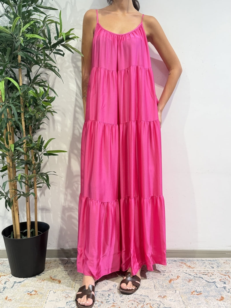Motel - Vestito in satin con balze bougainvillea