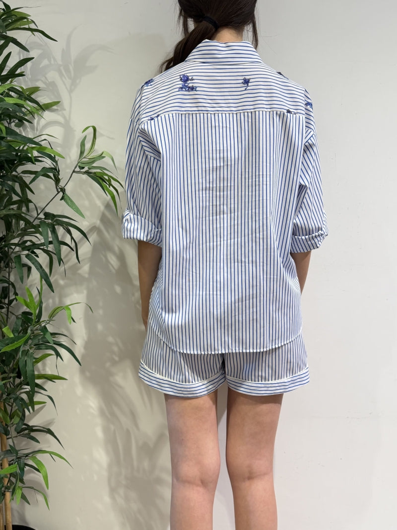 Motel - Completo camicia e shorts righe e azzurro
