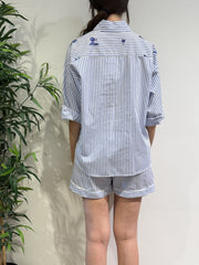 Motel - Completo camicia e shorts righe e azzurro