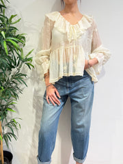 Vicolo - Blusa con ricami e volant panna