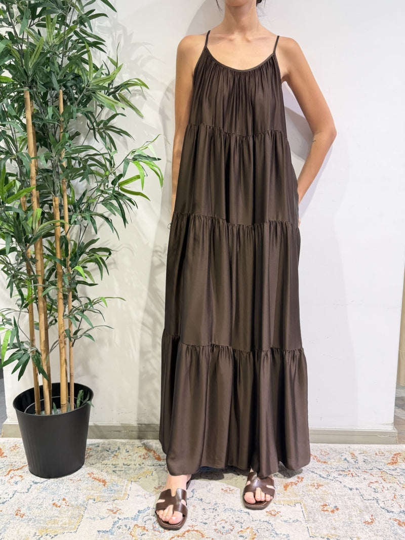 Motel - Vestito in satin con balze moro