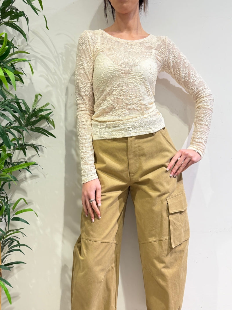 Imperial - Maglia pizzo floreale panna