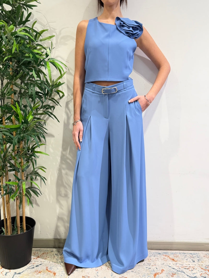 Imperial - Completo con top e pantalone palazzo azzurro