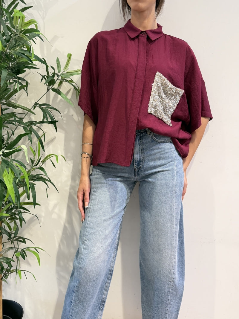 Dixie - Camicia tasca con paillettes bordeaux