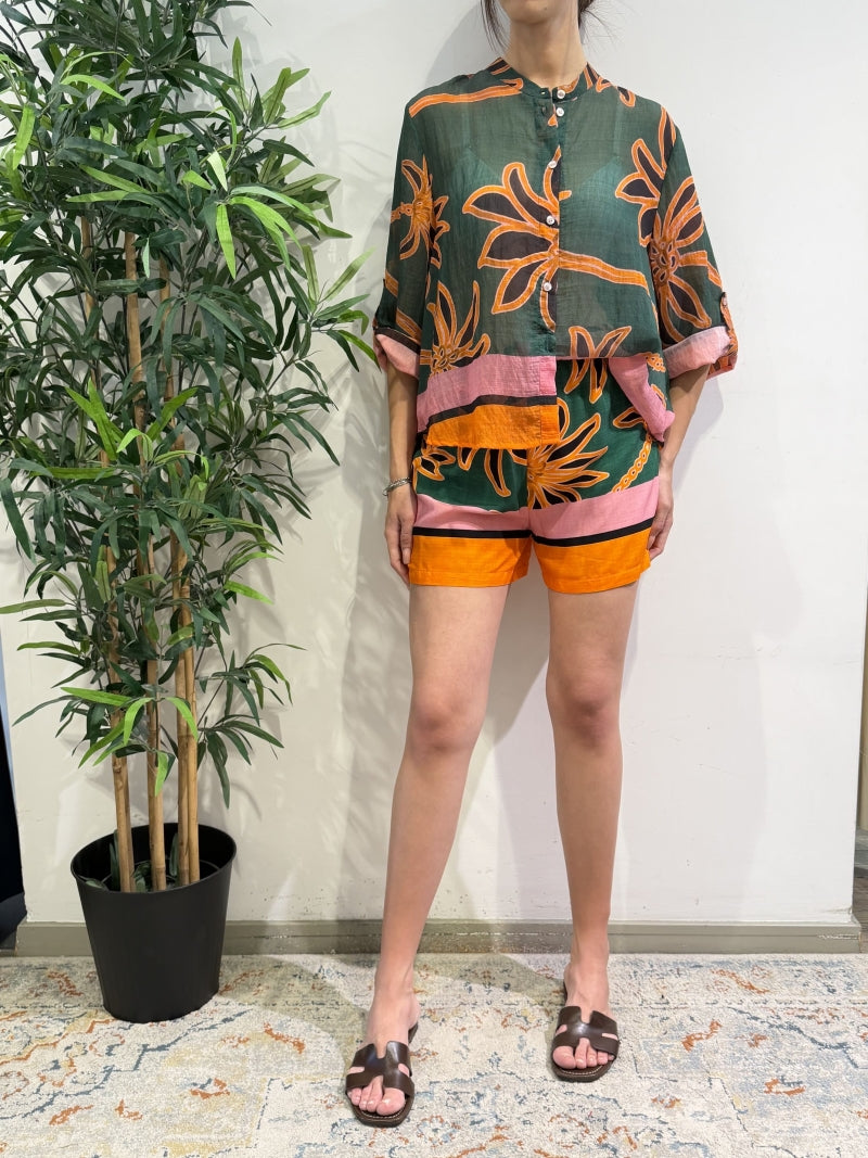 Haveone - Camicia in mussola fantasia verde