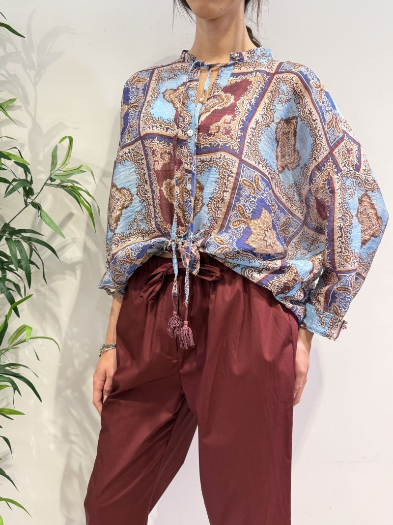 Motel - Camicia fantasia cashmere celeste
