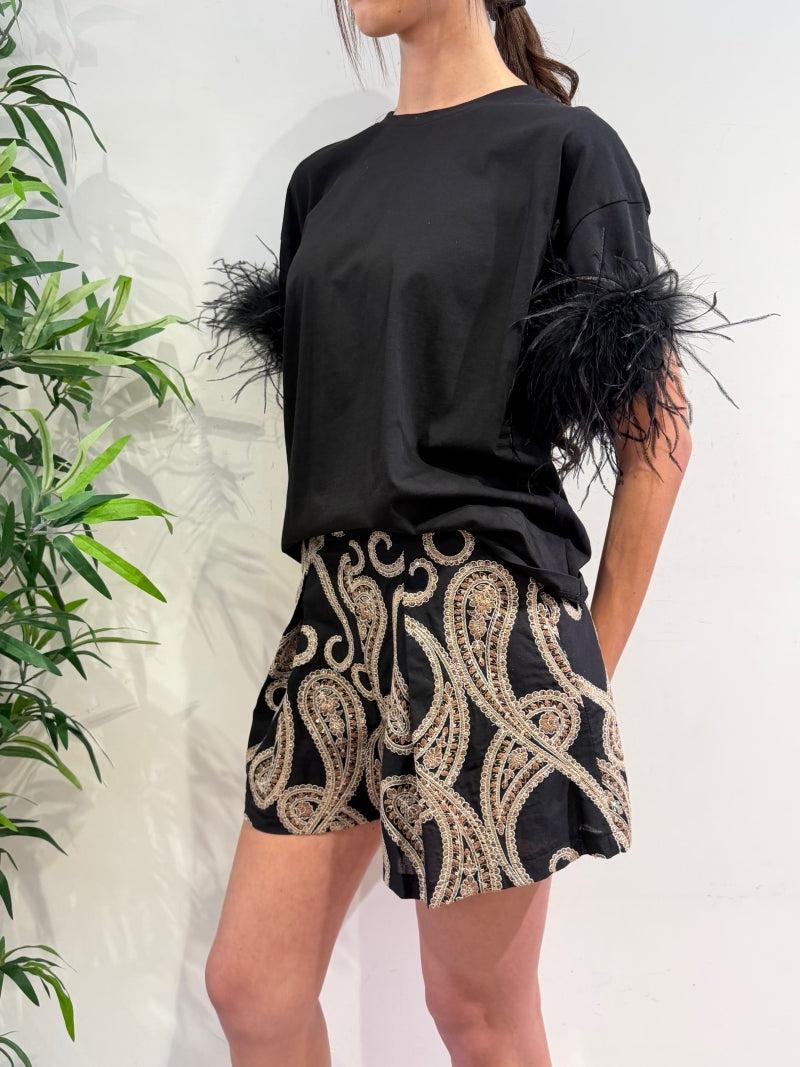 Le Streghe - T-Shirt con piume nera