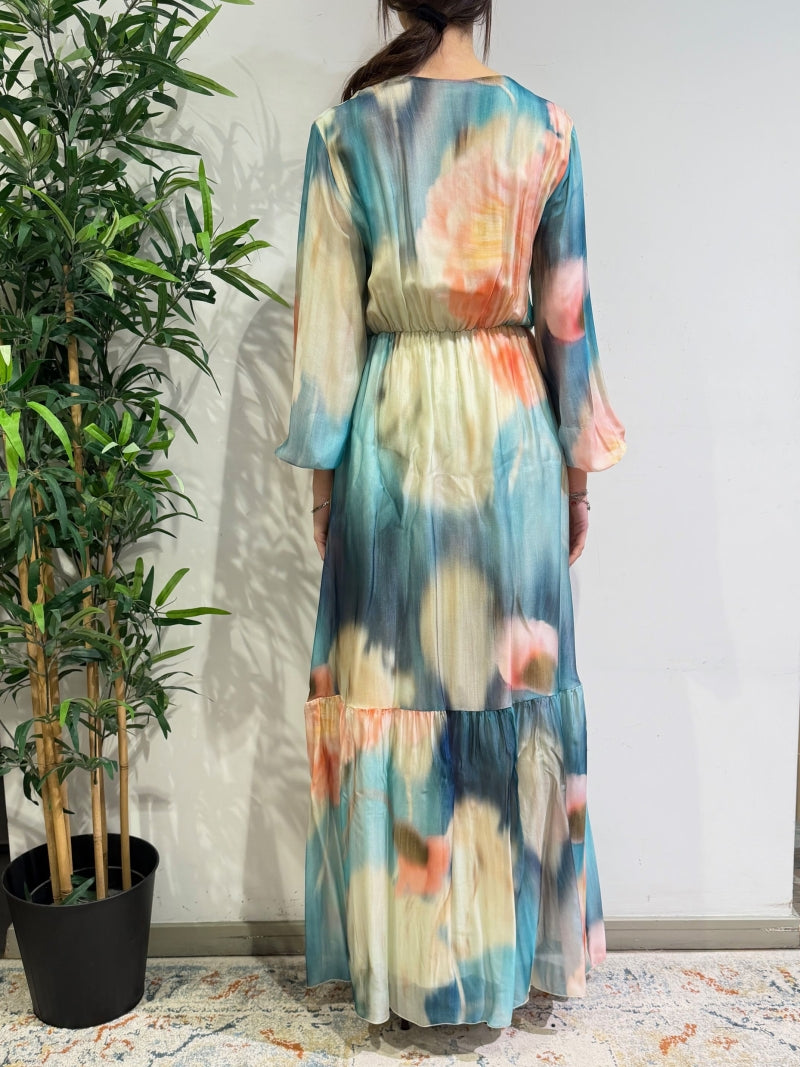 Dixie - Vestito scollo a V fantasia floreale celeste