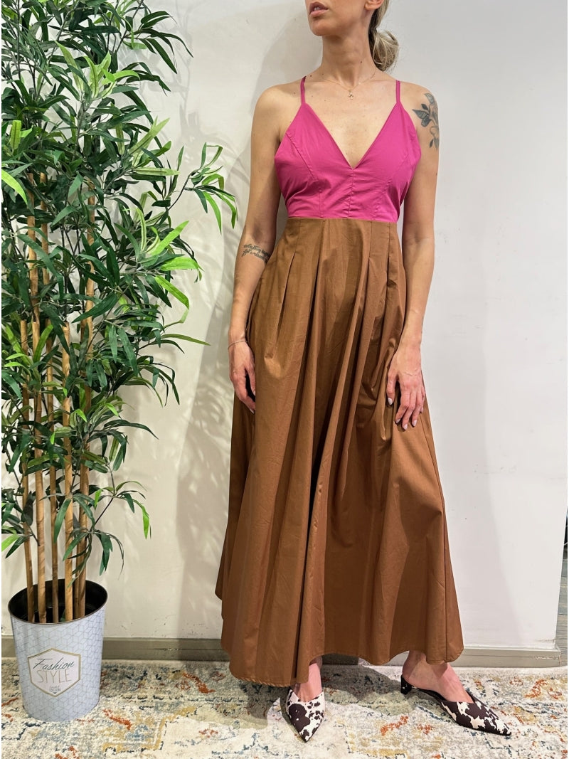 Dixie - Vestito incrociato dietro fucsia e tabacco