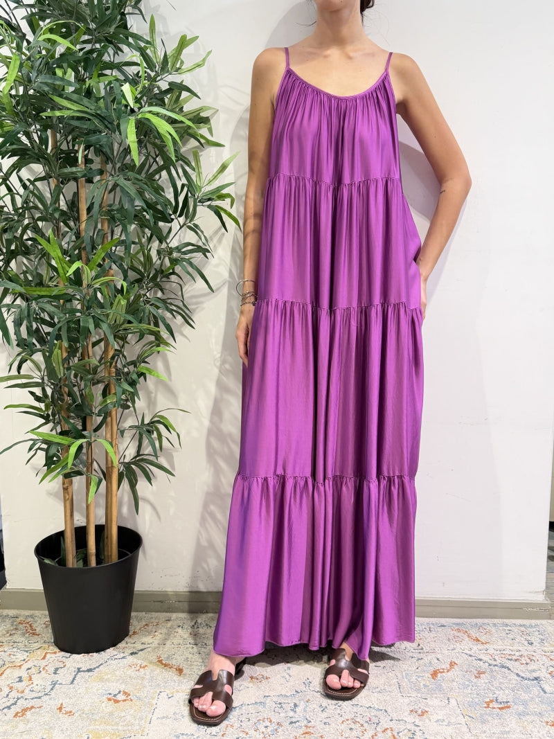 Motel - Vestito in satin con balze fucsia