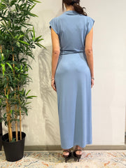 Imperial - Vestito drappeggiato con spacco celeste