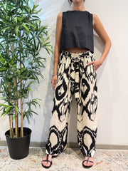 Tensione In - Pantalone fantasia etnica avorio e nero
