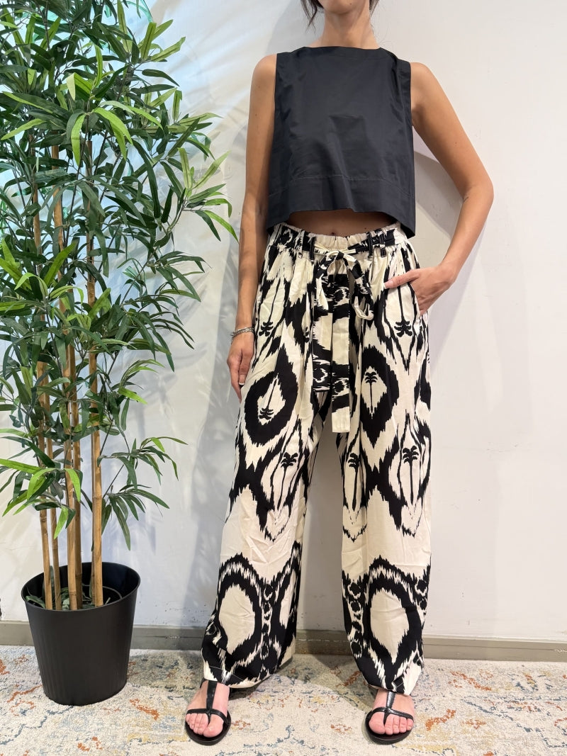 Tensione In - Pantalone fantasia etnica avorio e nero
