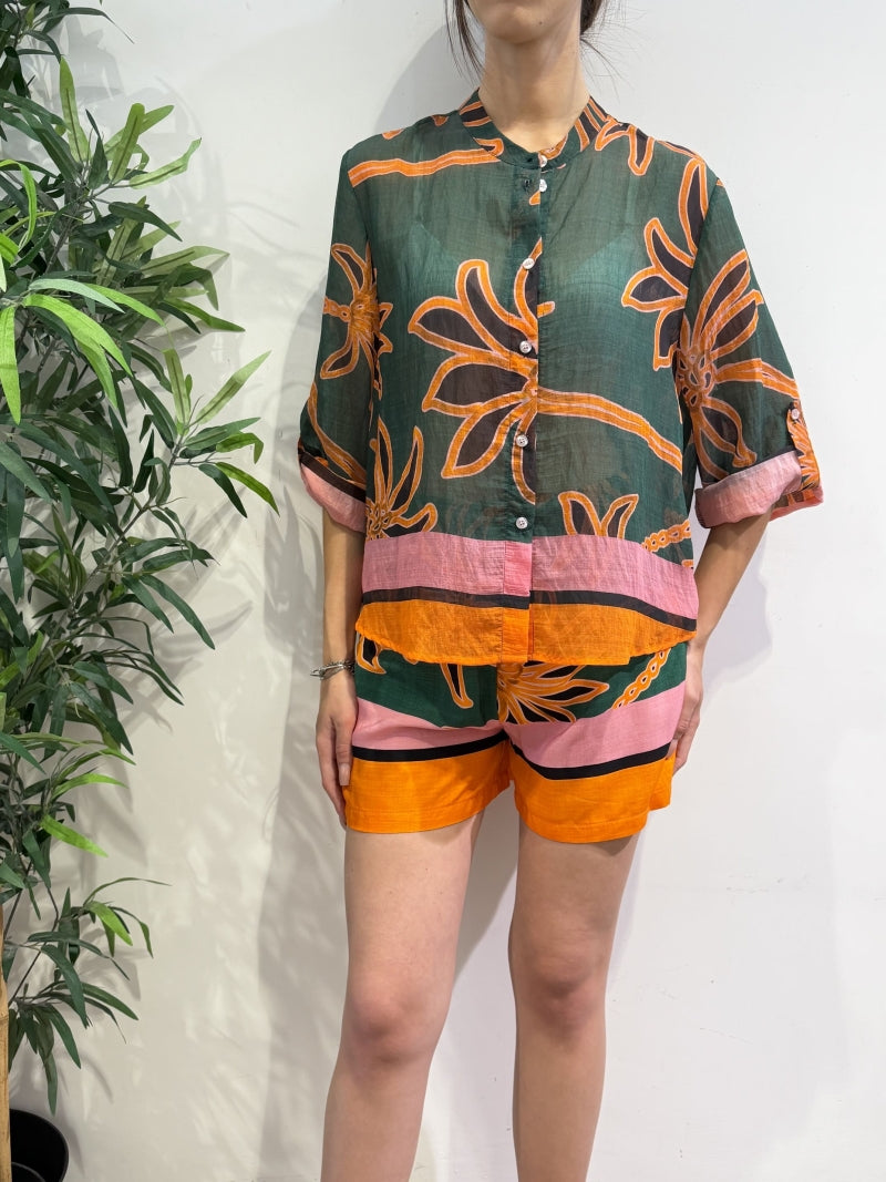 Haveone - Camicia in mussola fantasia verde