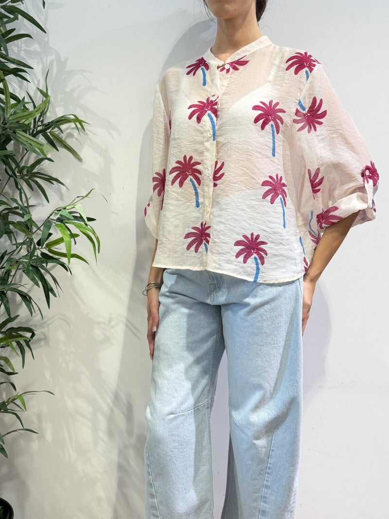 Haveone - Camicia in mussola palme bianca