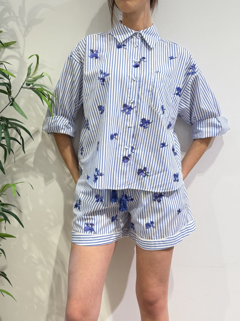 Motel - Completo camicia e shorts righe e azzurro