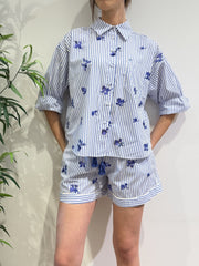Motel - Completo camicia e shorts righe e azzurro
