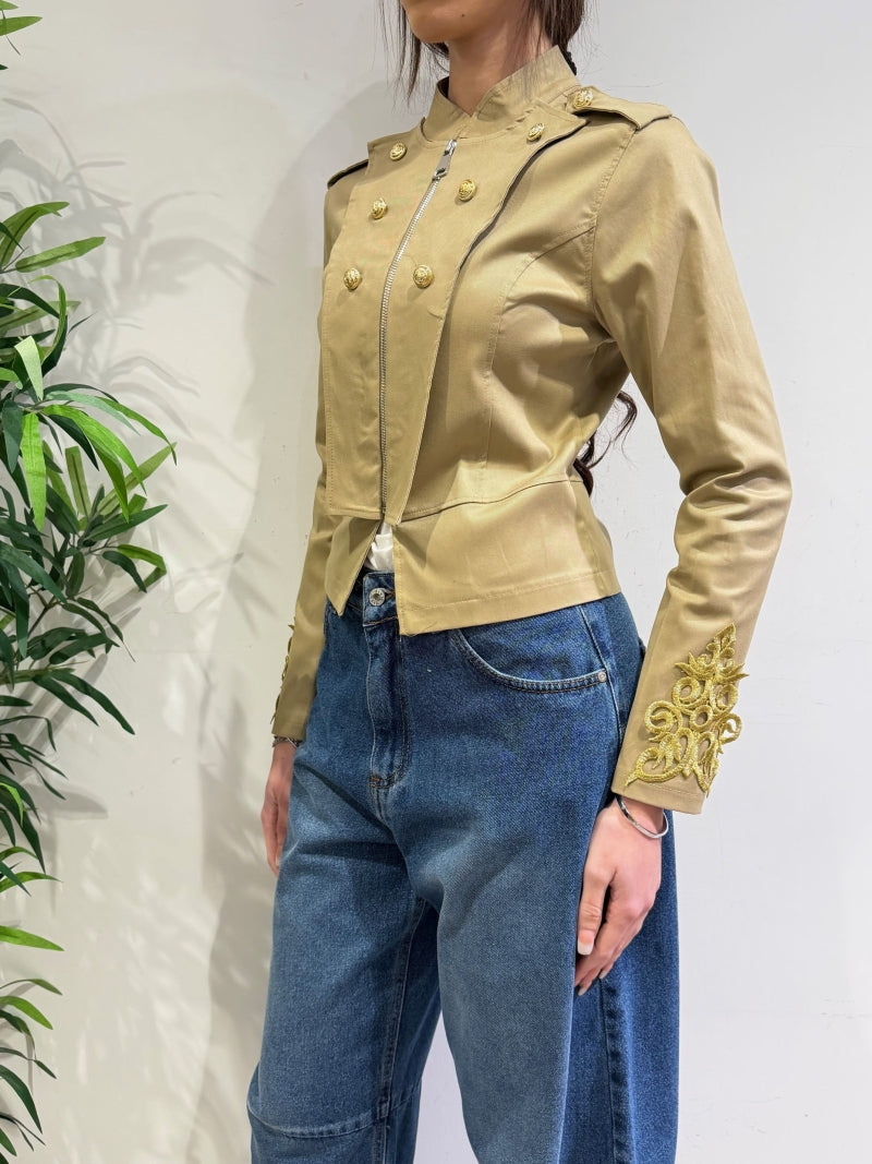 Le Streghe - Giacca napoleon con zip beige