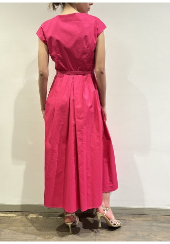 Dixie - Vestito lungo mezza manica con cintura fucsia