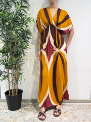 Haveone - Vestito lungo fantasia arancione e bordeaux