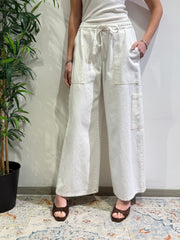 Tensione In - Pantalone cargo con cuciture bianco