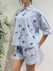 Motel - Completo camicia e shorts righe e azzurro