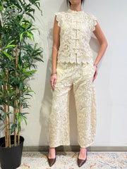 Motel - Camicia gilet mandarin pizzo macramè avorio