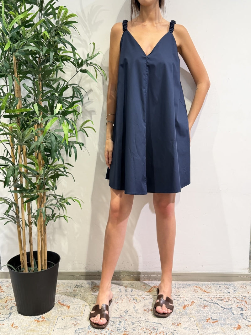 Motel - Vestito in popeline scollo a V blu