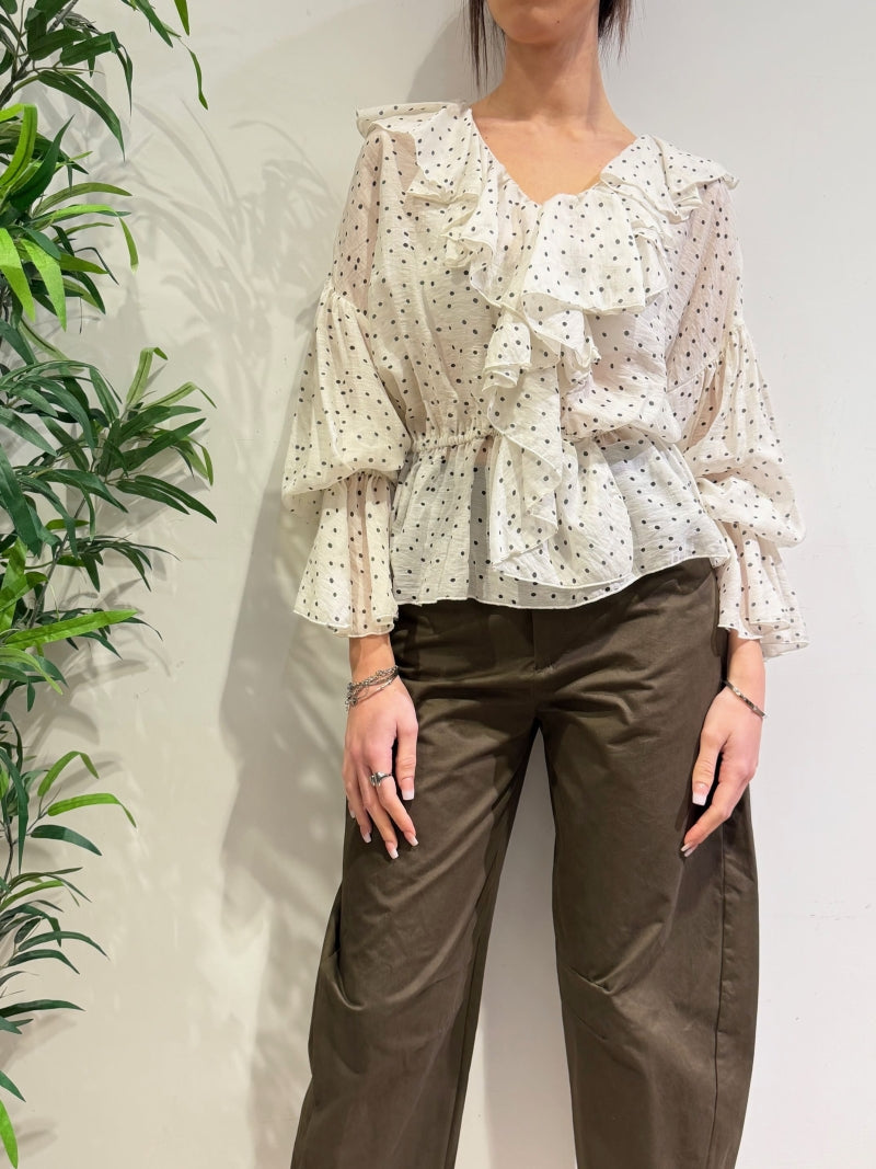 Vicolo - Camicia pois con volant panna
