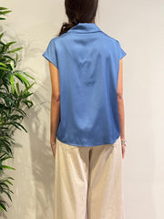 Imperial - Camicia in satin mezza manica azzurra