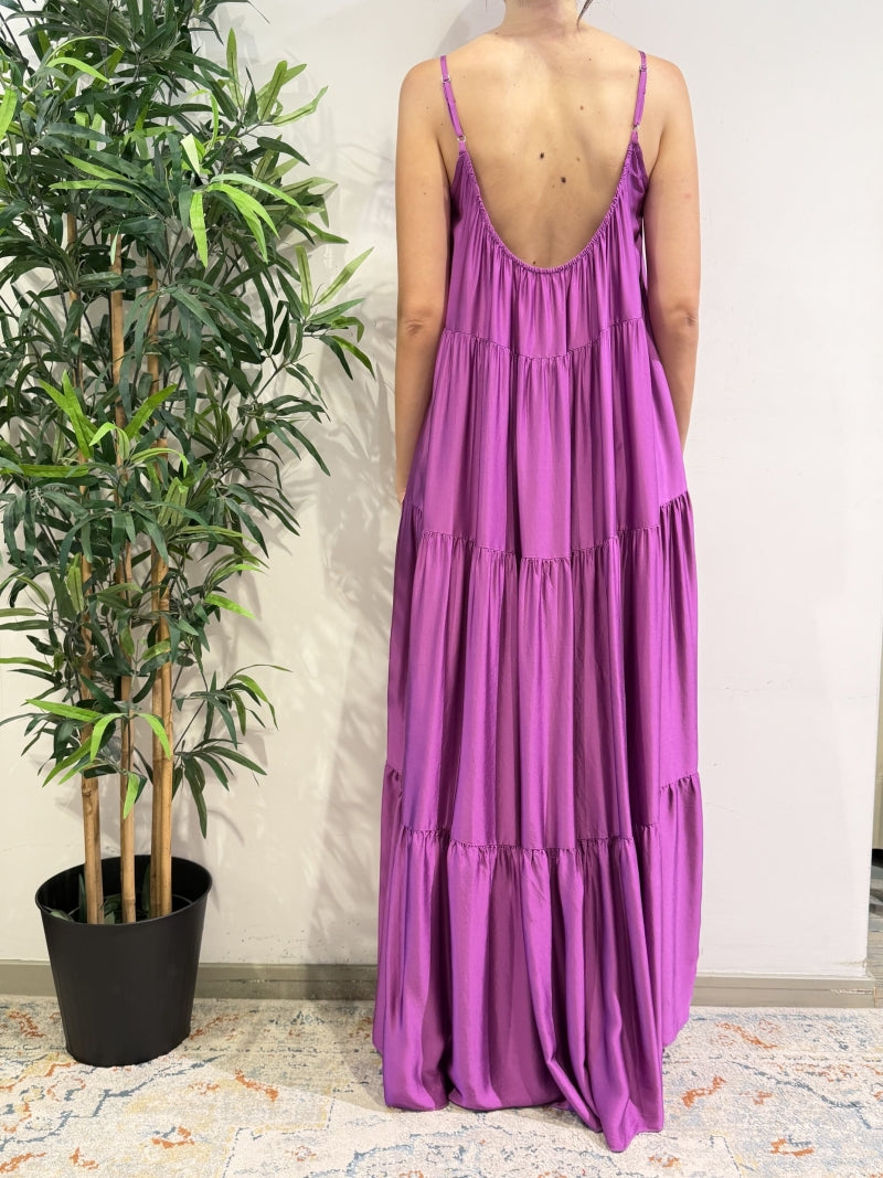 Motel - Vestito in satin con balze fucsia