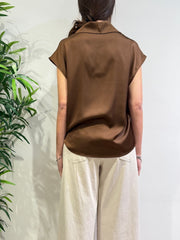 Imperial - Camicia in satin mezza manica marrone