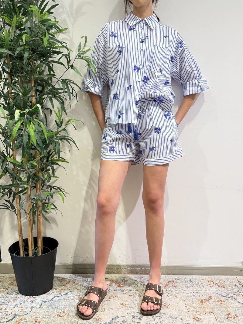 Motel - Completo camicia e shorts righe e azzurro