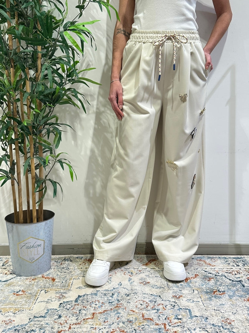Vicolo - Pantalone con coulisse spille e patch panna