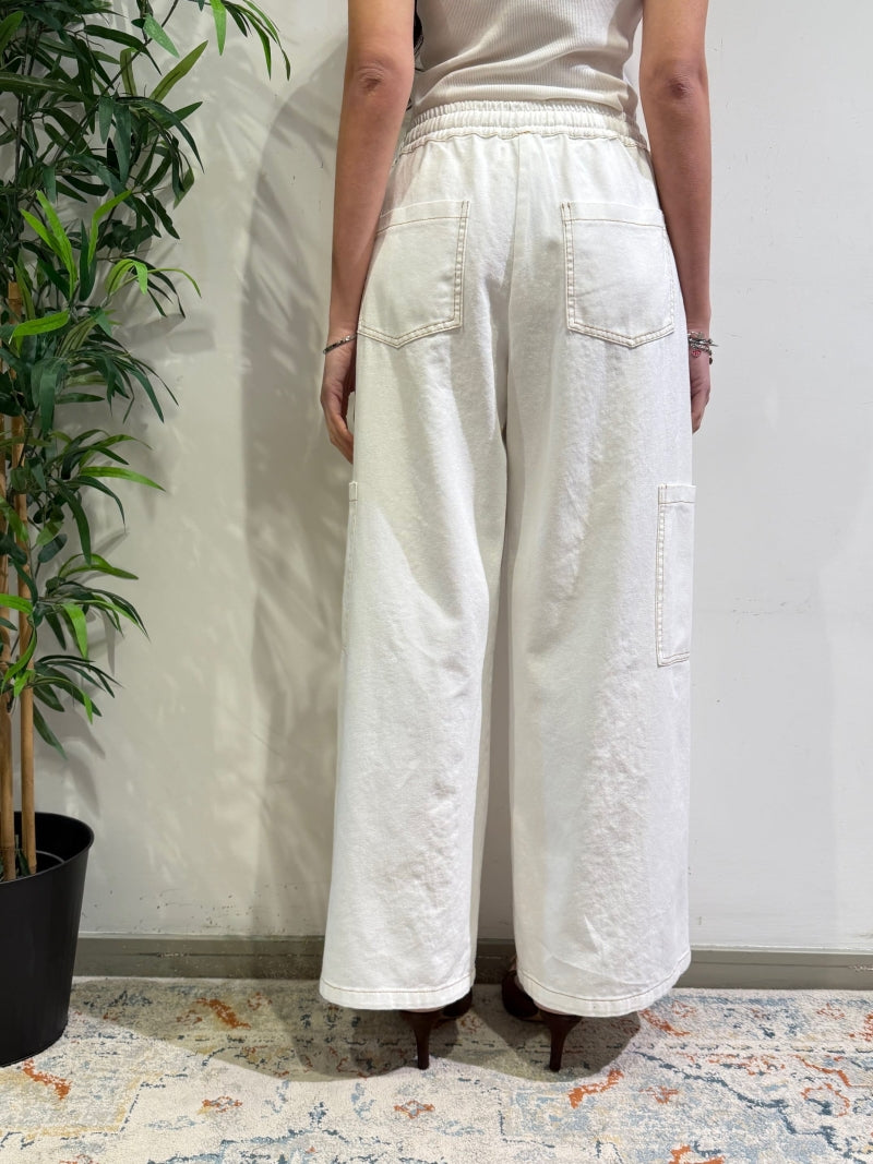 Tensione In - Pantalone cargo con cuciture bianco