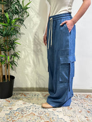 Tensione In - Pantalone cargo chambray denim