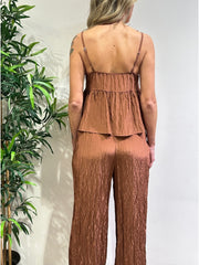 Dixie - Completo top e pantalone tessuto stropicciato mattone