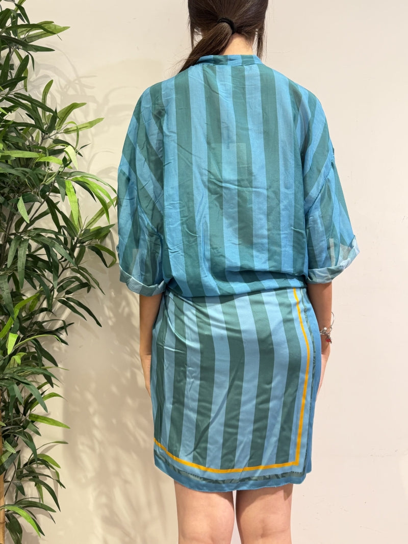 Tensione In - Camicia in mussola a righe celeste e verde